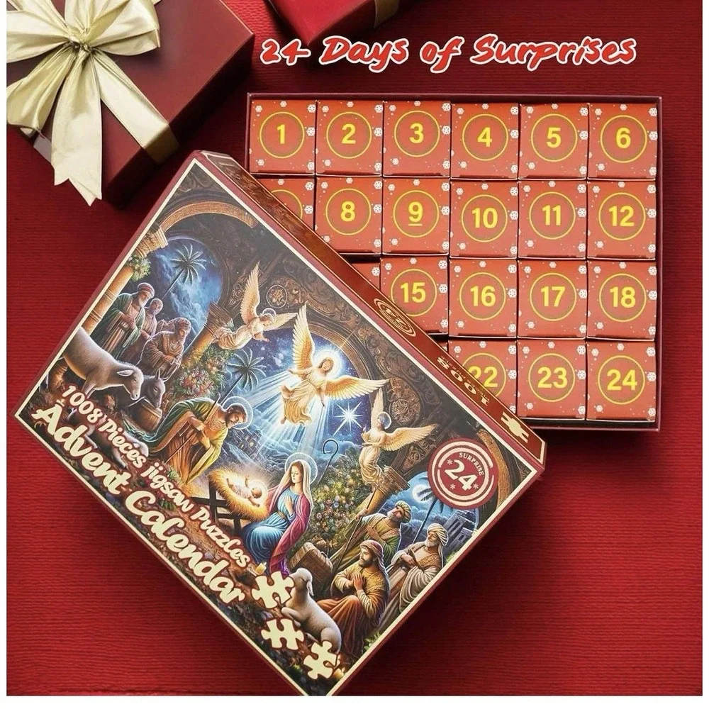 Advent Calendar 2025 Jigsaw Puzzles, 1008 Pieces Nativity Puzzles Countdown Cale